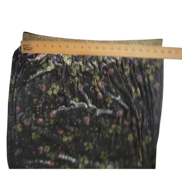 ModCloth Floral Pleated Green Velvet Skirt 1X Gold Waistband Retro Fairycore - Picture 12 of 16